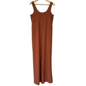 Athleta Passenger Jumpsuit wide leg rust brown orange Small Comfort Travel new